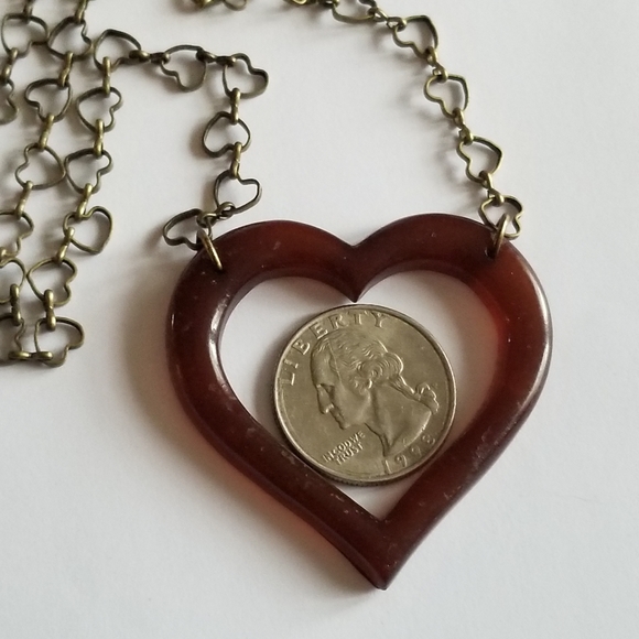 Relisted -Open heart necklace brown bronze tone heart links chain long - Picture 12 of 15